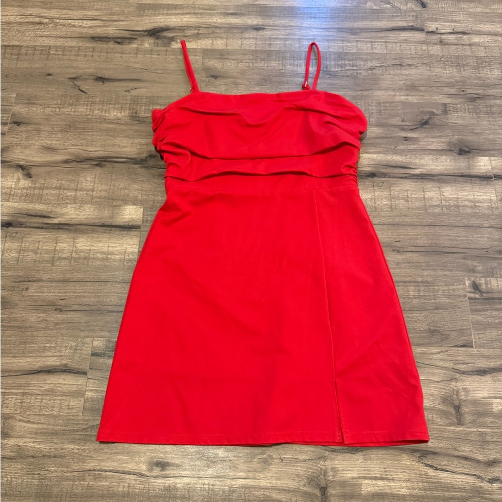 White Birch Tomato Red Bodycon Dress XL NWT | Gold Zipper, Ruched Bust Valentine